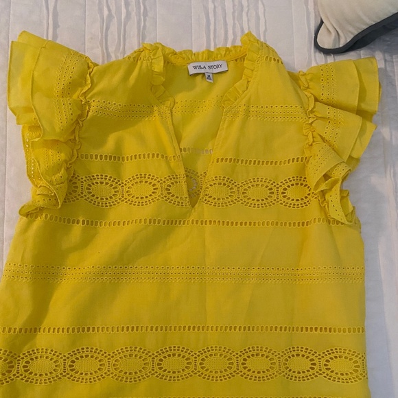 Yellow Willa Story Flutter Sleeve Eyelet Top - Picture 1 of 2